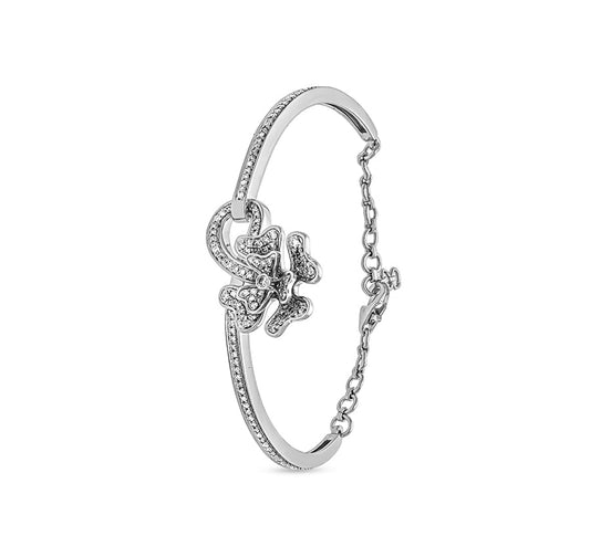 Flower Shape Round Natural Diamond White Gold Lobster Clasp Bracelet