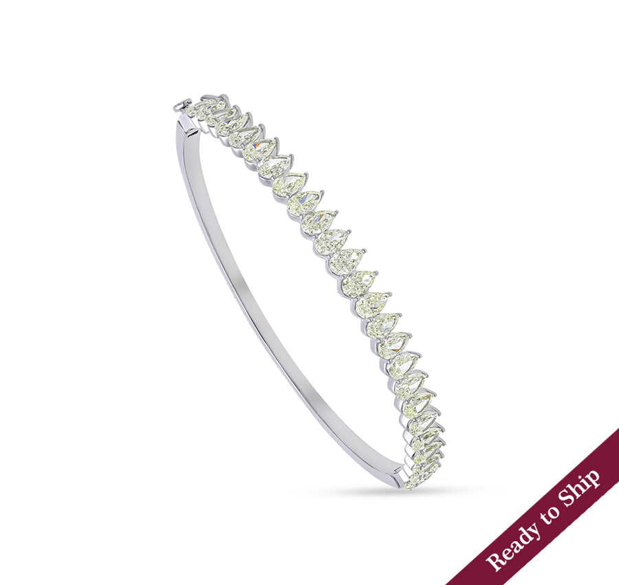 Pear Natural Diamond With Prong Set White Gold Box Clasp Bracelet