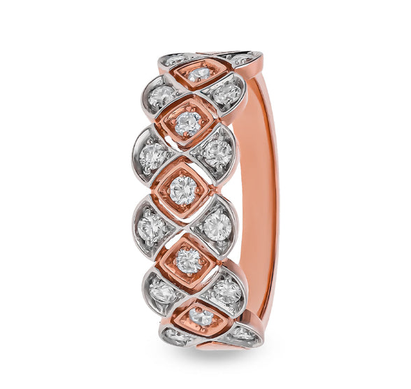 Повседневное кольцо из розового золота с круглым натуральным бриллиантом и зубцом 