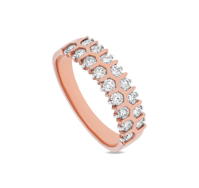 Повседневное кольцо из розового золота круглой формы с натуральным бриллиантом и слитком из розового золота 