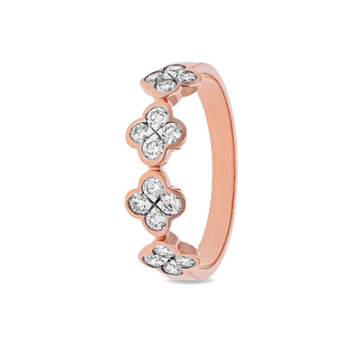 Four Flowers Round Natural Diamond With Bezel Setting Rose Gold Casual Ring