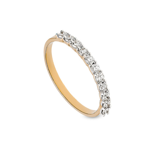Round Shape Natural Diamond With Prong Setting Yellow Gold Band
