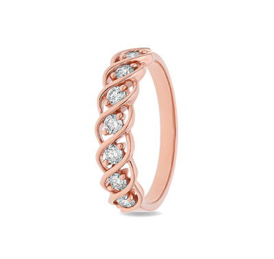 Повседневное кольцо из розового золота круглой формы с натуральным бриллиантом и зубцами в комплекте 