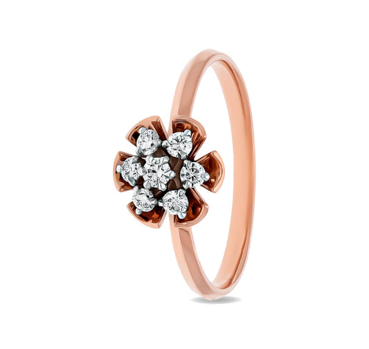 Flower Shape Round Diamond Rose Gold Casual Ring