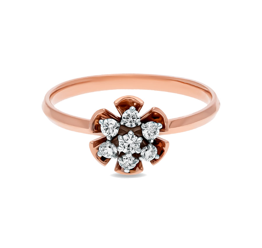 Повседневное кольцо из розового золота с круглым бриллиантом в форме цветка 