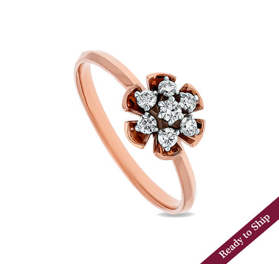 Повседневное кольцо из розового золота с круглым бриллиантом в форме цветка 
