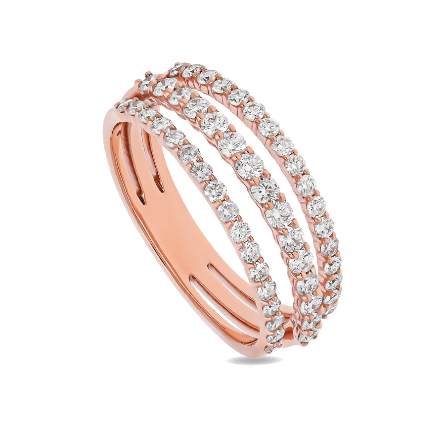 Повседневное кольцо из розового золота с круглым натуральным бриллиантом и закрепкой 