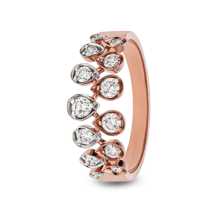Регулируемое повседневное кольцо из розового золота с круглым бриллиантом грушевидной формы и набором зубцов 