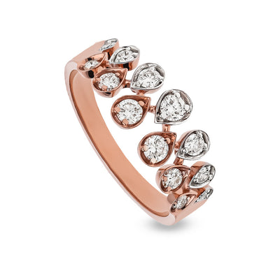 Pear Shape Round Natural Diamond With Prong Set Rose Gold Casual Ring