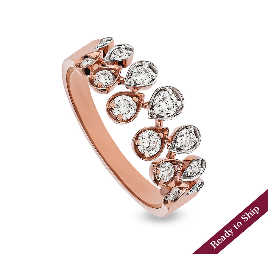 Adjustable Pear Shape Round Diamond With Prong Set Rose Gold Casual Ring