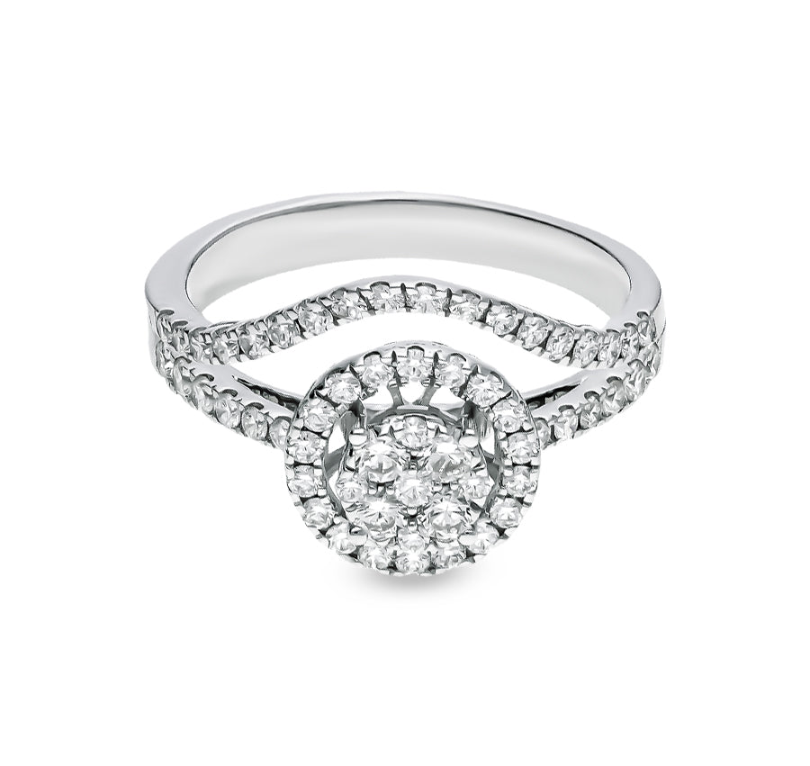 Round Cut Diamond With Prong Set straight Shank White Gold Casual Ring