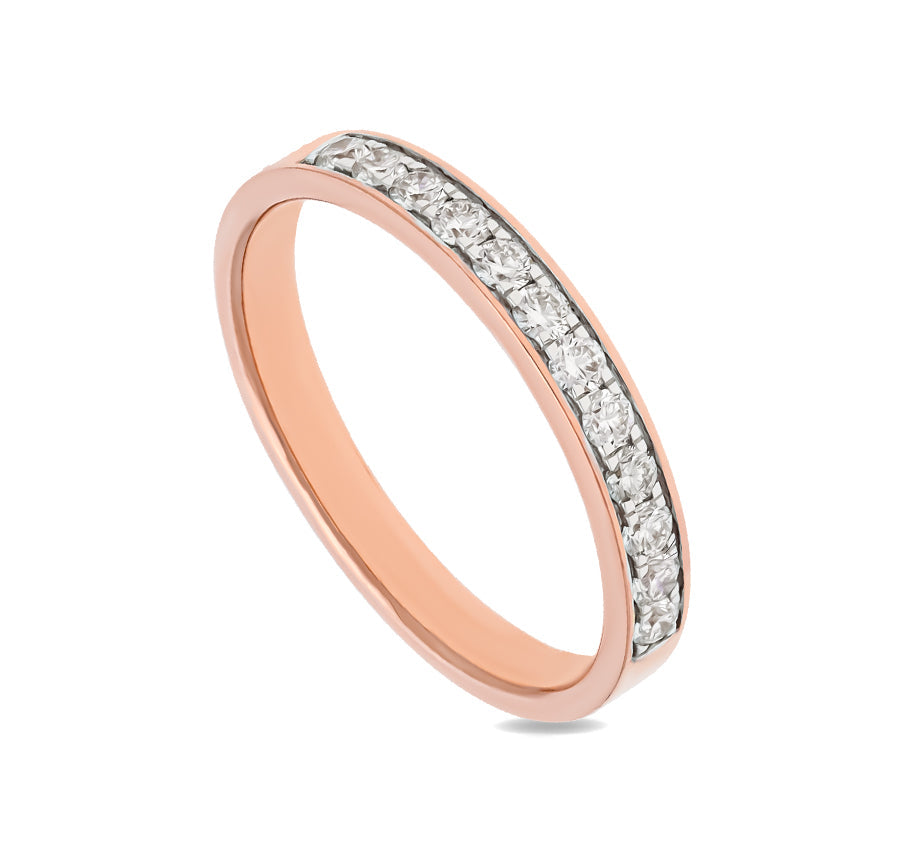 Round Shape Natural Diamond With Channel Setting Rose Gold Band