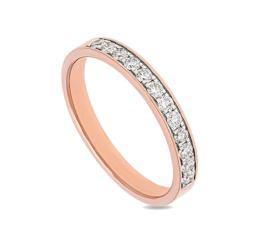 Round Shape Natural Diamond With Channel Setting Rose Gold Band