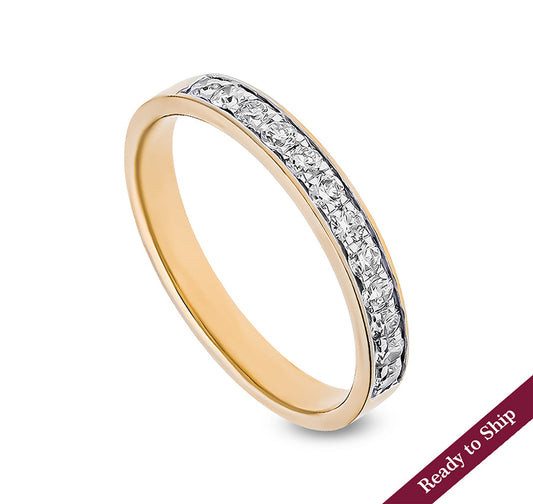 Round Shape Natural Diamond With Channel Setting Yellow Gold Band