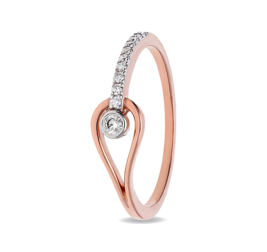 Loop Shape Round Cut Diamond With Bezel and Prong Set Rose Gold Casual Ring