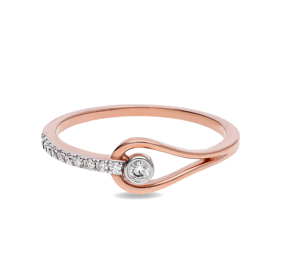 Round Cut Diamond With Bezel and Prong Set Rose Gold Casual Ring