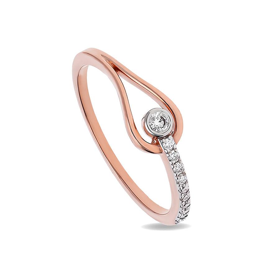 Loop Shape Round Cut Diamond With Bezel and Prong Set Rose Gold Casual Ring