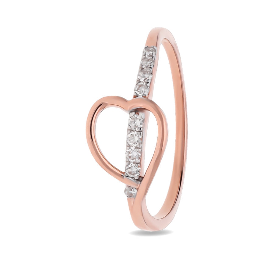 Heart Shape Round Cut Diamond With Prong set Rose Gold Casual Ring