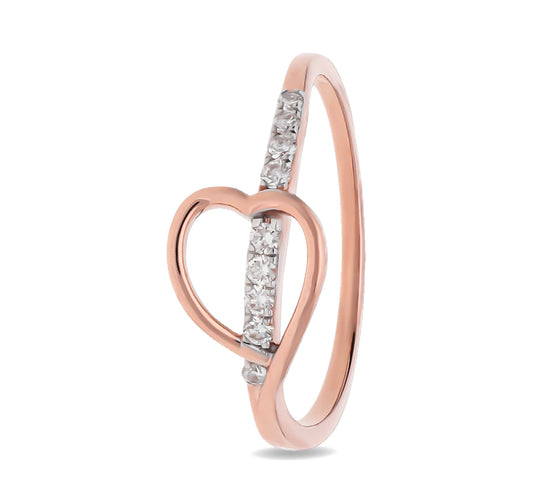 Повседневное кольцо из розового золота с бриллиантом круглой огранки и зубцом в форме сердца 