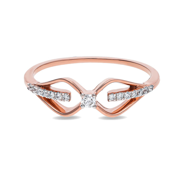 Повседневное кольцо из розового золота круглой формы с натуральным бриллиантом в форме бесконечности и закрепкой зубцов 