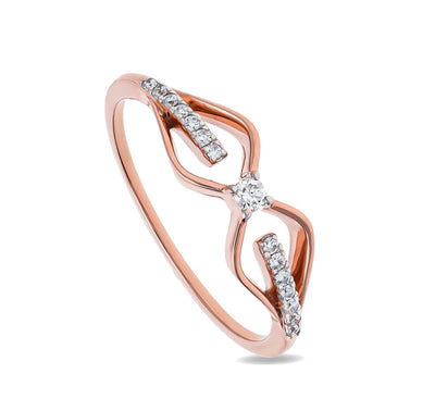 Повседневное кольцо из розового золота круглой формы с натуральным бриллиантом в форме бесконечности и закрепкой зубцов 