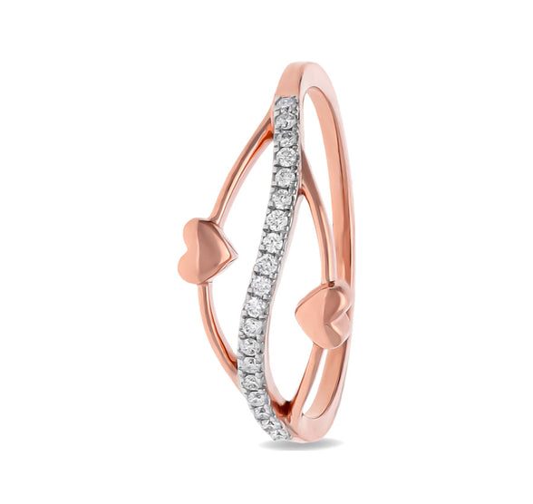 Повседневное кольцо из двух сердец из розового золота с натуральными бриллиантами круглой формы 