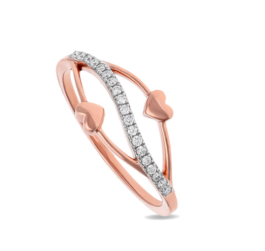 Повседневное кольцо из двух сердец из розового золота с натуральными бриллиантами круглой формы 