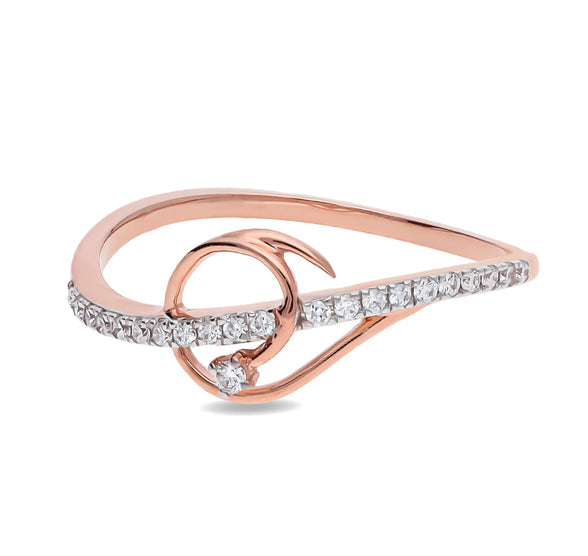 Повседневное кольцо из розового золота круглой формы с натуральным бриллиантом в форме Eroteme с зубцами 