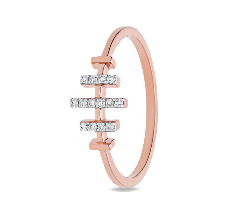 Повседневное кольцо из розового золота с круглым бриллиантом и зубцами с разнесенной иглой 