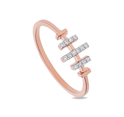 Spaced Needle Round Diamond With Prong Set Rose Gold Casual Ring