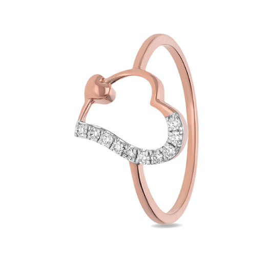 Повседневное кольцо из розового золота с круглым натуральным бриллиантом в форме сердца и набором зубцов 