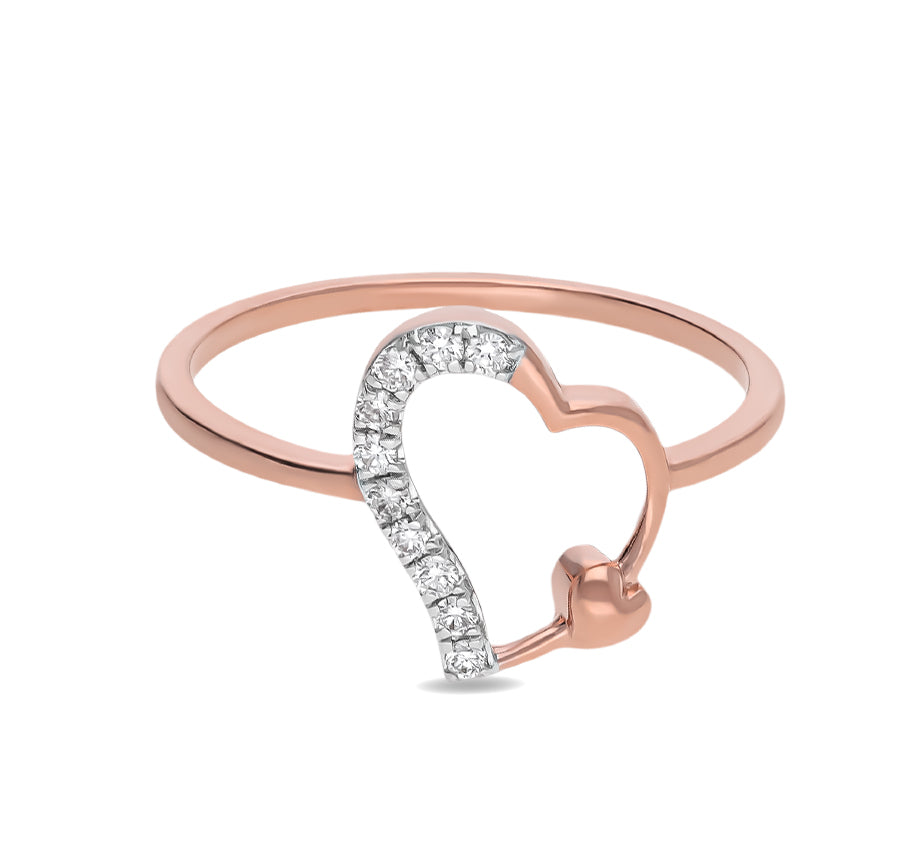 Heart Shape Round Natural Diamond With Prong Set Rose Gold Casual Ring