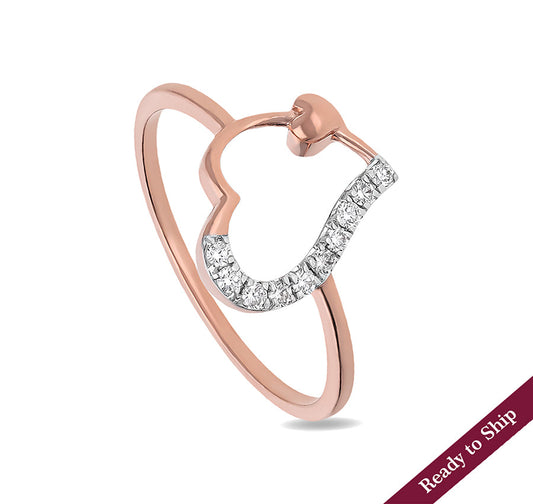 Повседневное кольцо из розового золота с круглым натуральным бриллиантом в форме сердца и набором зубцов 