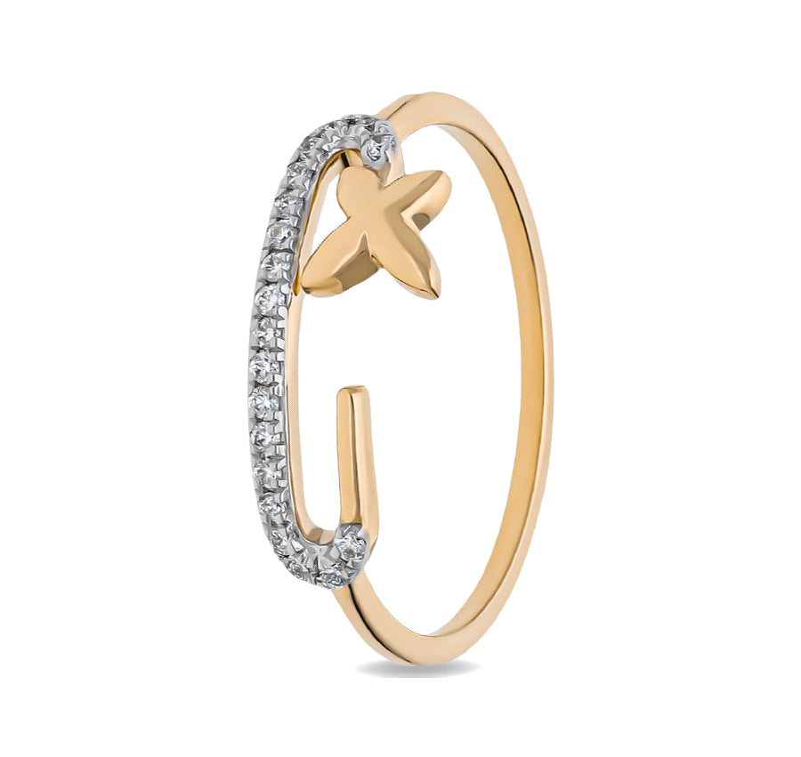 Привлекательное стильное повседневное кольцо из желтого золота с круглым бриллиантом и зубцом в комплекте 