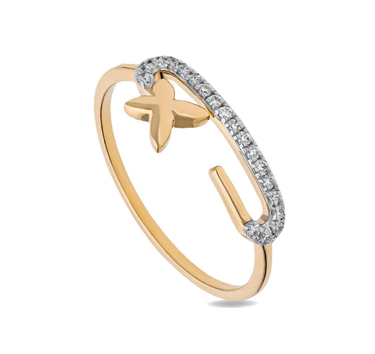 Привлекательное стильное повседневное кольцо из желтого золота с круглым бриллиантом и зубцами в наборе 