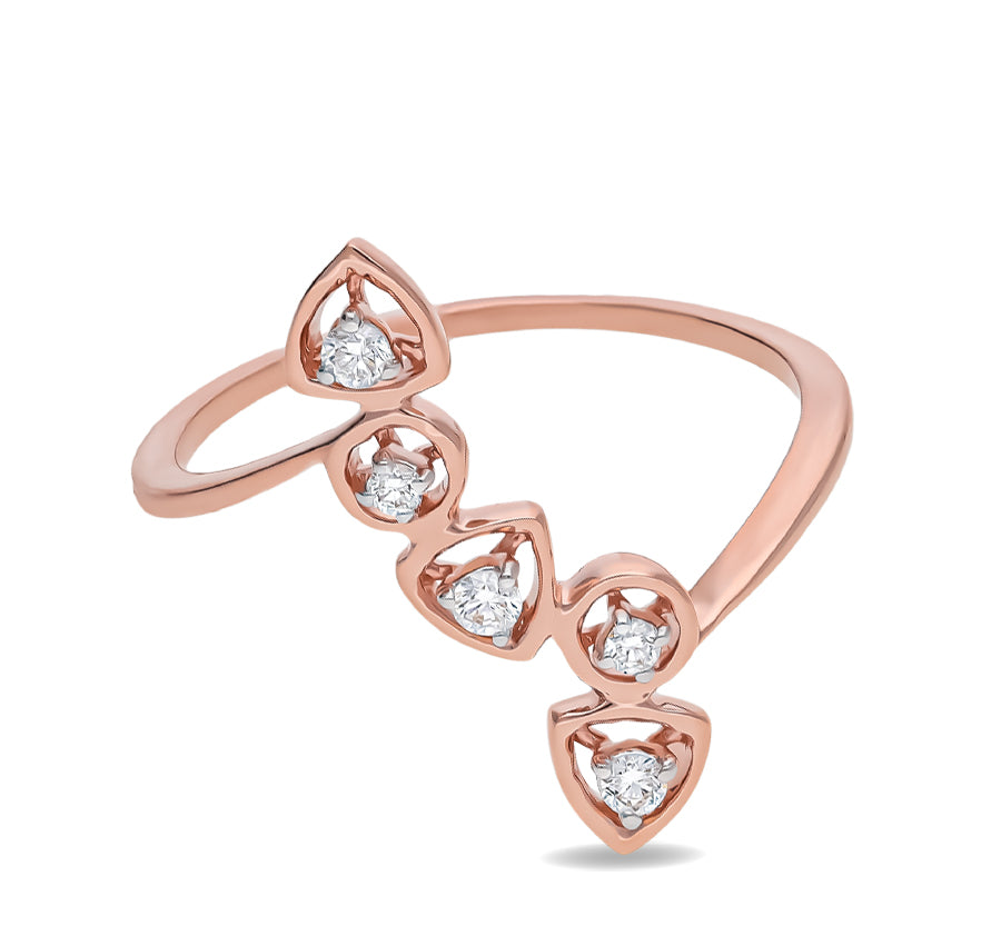Повседневное кольцо из розового золота с круглым бриллиантом треугольной формы и зубцами 