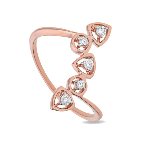 Повседневное кольцо из розового золота с круглым бриллиантом треугольной формы и зубцами 