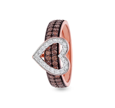 Обручальное кольцо из белого золота в форме сердца с коричневым натуральным круглым бриллиантом 