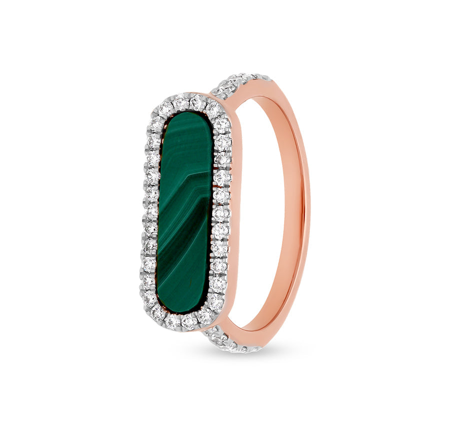 Elliptical Shape With Green Malachite Halo Rose Gold Casual Ring