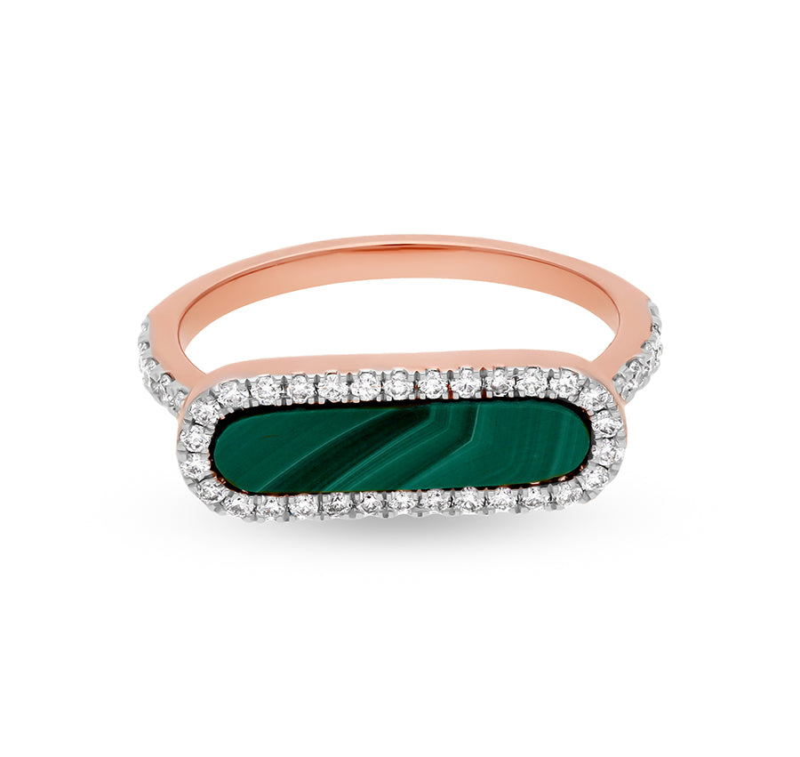 Elliptical Shape With Green Malachite Halo Rose Gold Casual Ring