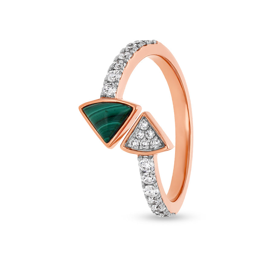 Twice Tringle Shape With Green Malachite Open Band Rose Gold Casual Ring