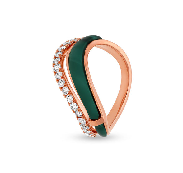 Half Dual Ring With Green Malachite Elegant Rose Gold Casual Ring