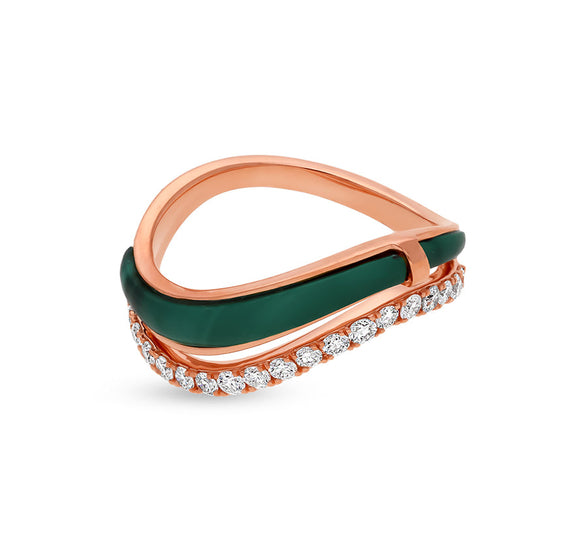 Half Dual Ring With Green Malachite Elegant Rose Gold Casual Ring