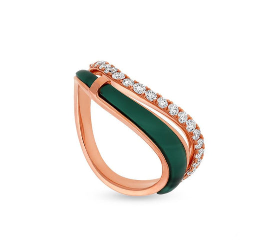 Half Dual Ring With Green Malachite Elegant Rose Gold Ring