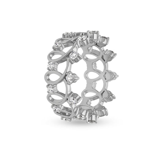 Форма короны с круглым повседневным кольцом из белого золота с натуральным бриллиантом 