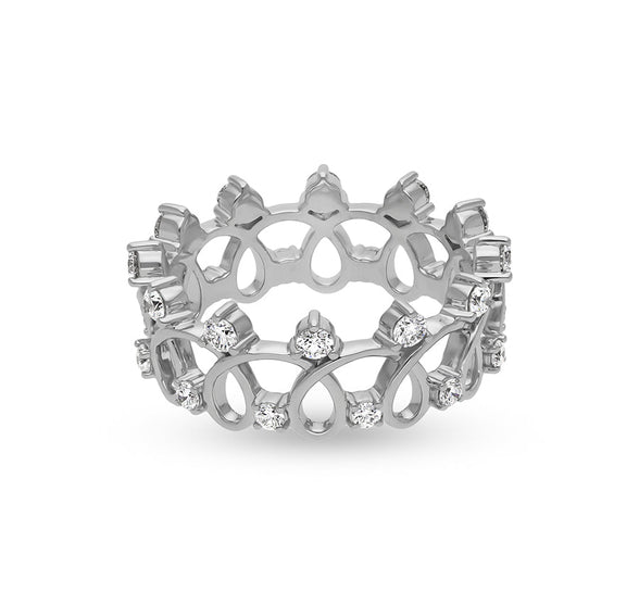 Форма короны с круглым повседневным кольцом из белого золота с натуральным бриллиантом 