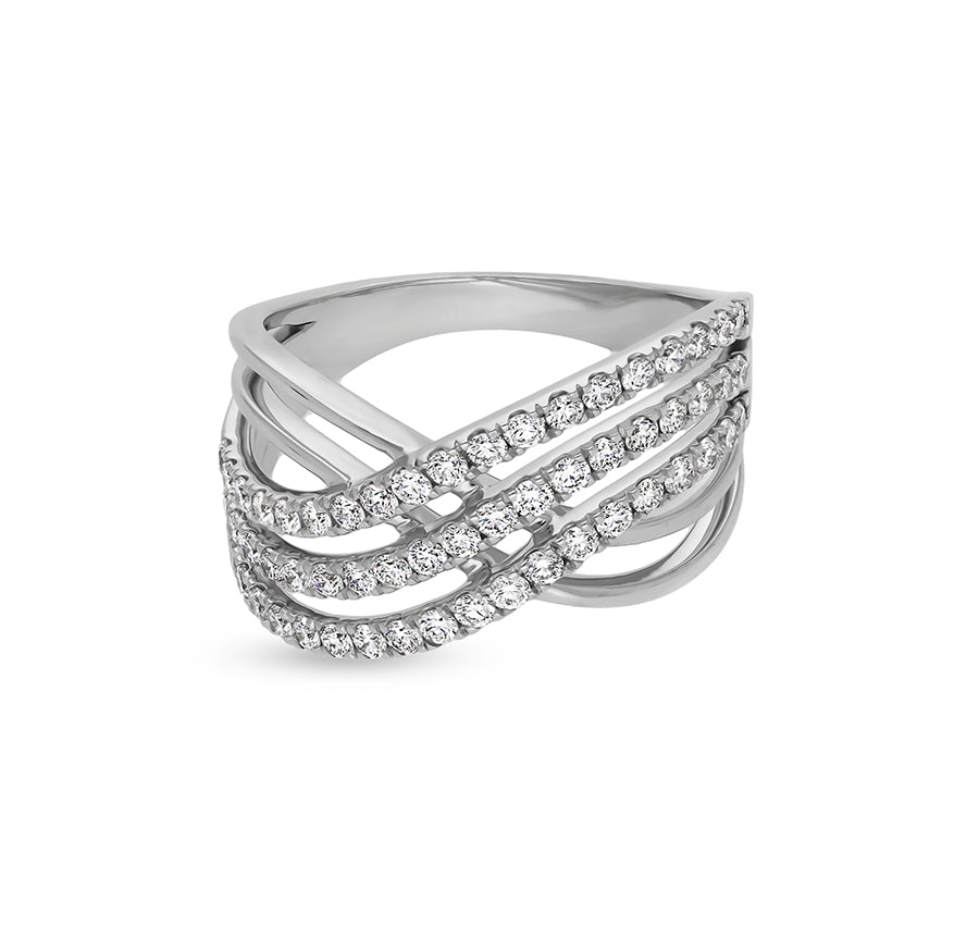 Повседневное кольцо Crossover X-образной формы из белого золота с круглым натуральным бриллиантом 