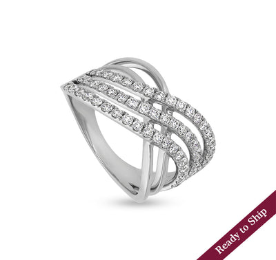 Crossover X Shape with Round Natural Diamond White Gold Casual Ring