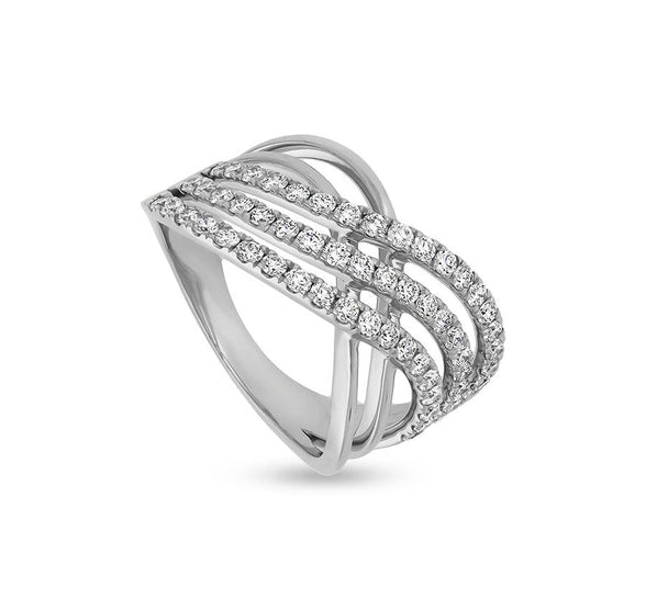 Crossover X Shape with Round Natural Diamond White Gold Casual Ring