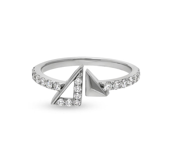 Открытое повседневное кольцо из белого золота в форме пирамиды с круглым натуральным бриллиантом 